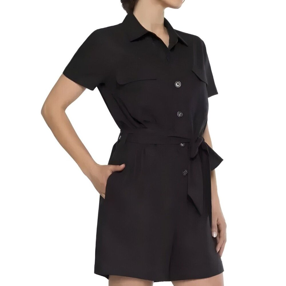 NWT Matty M Women's Linen Blend Button Front Romper Black Size M $85 11HL309